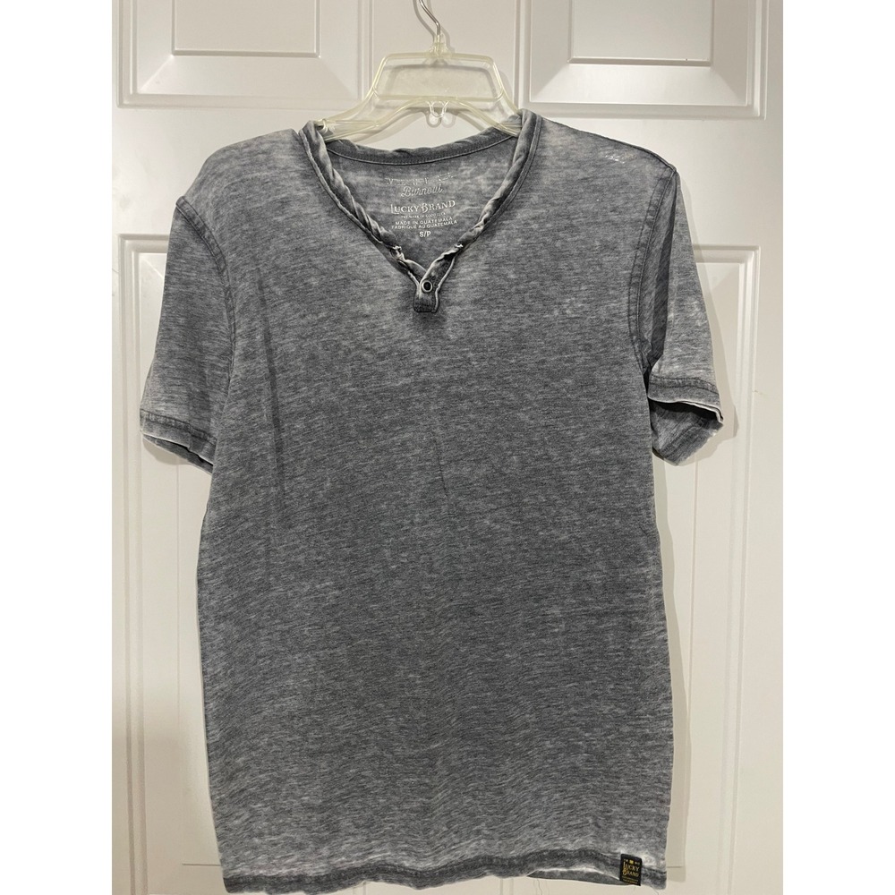 Lucky Brand Henley Shirt Women Small Grey Excellent Venice Burnout Short Sleeve